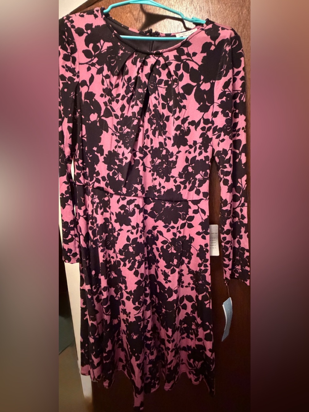 Pink and Black Floral Long-Sleeve Dress